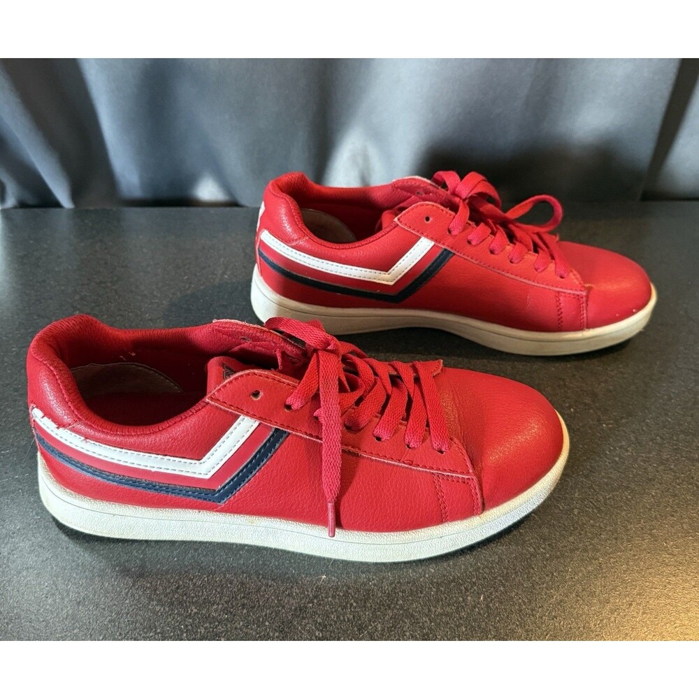 PONY Racer Tri Color Leather Sneakers Red White Navy Women’s 8.5 Classic America